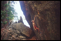 David Benson on "Krabi Krabi" (6c) at Defile