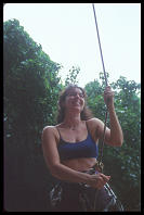 Kim Gibbs belaying at Muai Thai Wall