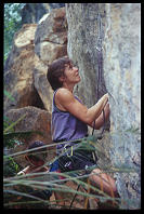 Sheryl Lehman climbing "Nut Cracker" (6c), at the Keep
