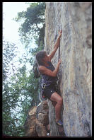 Sheryl Lehman climbing "Nut Cracker" (6c), at the Keep