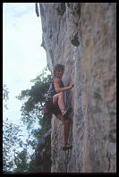Sheryl Lehman climbing "Nut Cracker" (6c), at the Keep