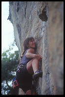 Sheryl Lehman climbing "Nut Cracker" (6c), at the Keep