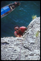 Darryl Jones climbing the first pitch of Ao Nang Tower