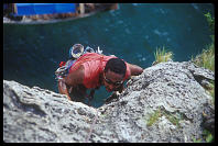 Darryl Jones climbing the first pitch of Ao Nang Tower