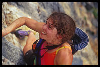 Sheryl Lehman climbing the first pitch of Ao Nang Tower