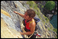Sheryl Lehman climbing the first pitch of Ao Nang Tower