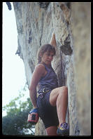 Sheryl Lehman climbing "Nut Cracker" (6c), at the Keep