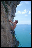 David Benson climbing "Getting to Know You" (7a) at the Thaiwand Wall