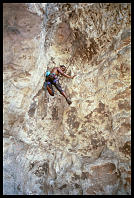 Darryl Jones climbing "Monkey Gone to Heaven" (6b) at Defile Exit