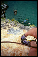 David Benson, rapelling off Ao Nang Tower