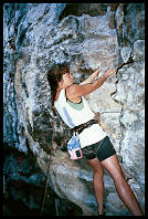 Sheryl Lehman climbing "Papaya Salad" (7a)