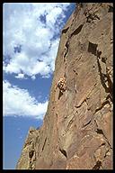 The classic Bastille Crack (5.7). Eldorado Canyon, Boulder, Colorado