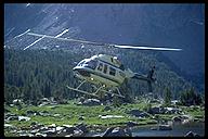 The helicopter returning to fly Mark out. Wind River Range, Wyoming