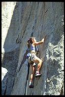 Mary McKenney climbing at City of Rocks. City of Rocks, Idaho