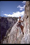David Benson leading the second pitch of Lost Arrow Spire Tip (5.8 C2)