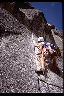 David Benson moments before falling off One Hand Clapping (5.9) at Donner Summit, California