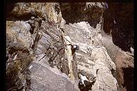 Ian Springsteel following the Direct Exum Ridge (5.7), Grand Teton, Wyoming