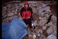 Ian Springsteel infront of our tiny tent at the Lower Saddle, Grand Teton, Wyoming