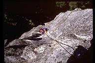 Hilary Coolidge following Groove (5.8), Lover's Leap, California