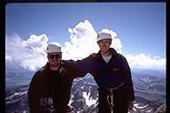 Ian Springsteel and David Benson on the summit of the Grand Teton, Wyoming