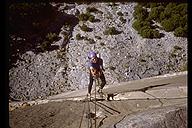 Jamie Leef jumaring up Zodiac. El Capitan, Yosemite, California