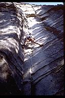 David Benson leading Surrealistic Pillar (5.10a), Lover's Leap, California