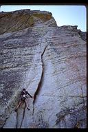 Steve Angelini leading variation on the second pitch of Traveller's Buttress (5.9), Lover's Leap, California